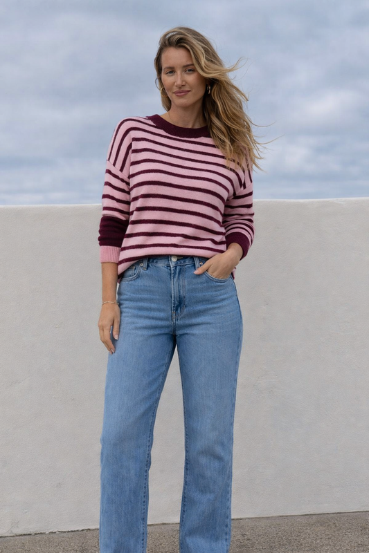 MIRIAM - pink/vino stripe knit
