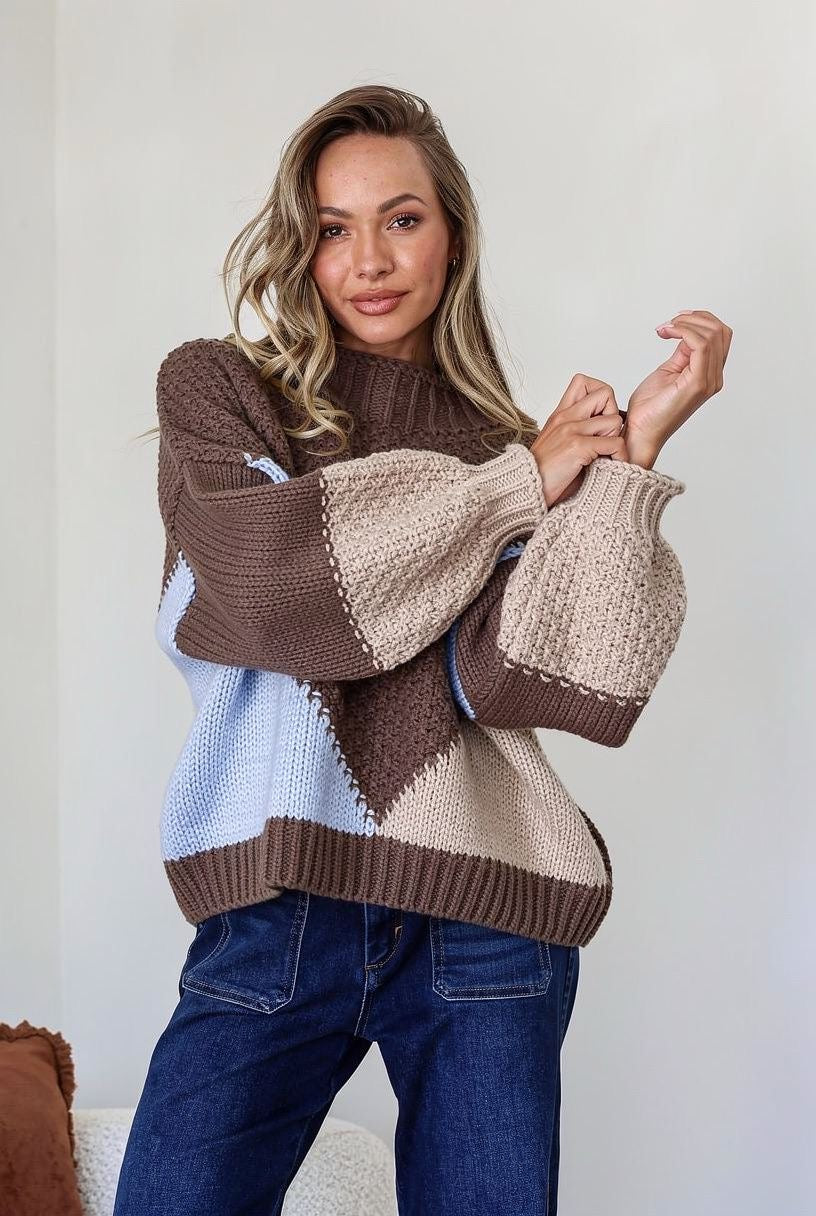 PRE ORDER MID MAY - MIA - choc/latte/blue block knit