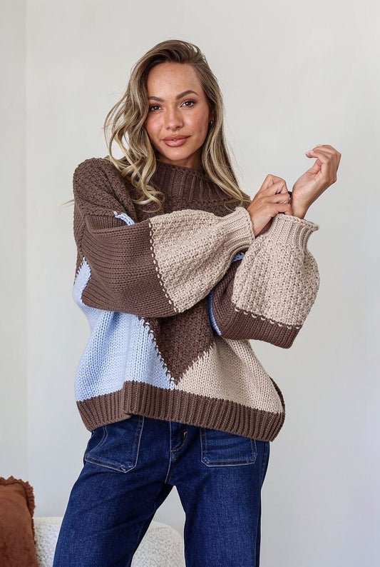 PRE ORDER MID MAY - MIA - choc/latte/blue block knit