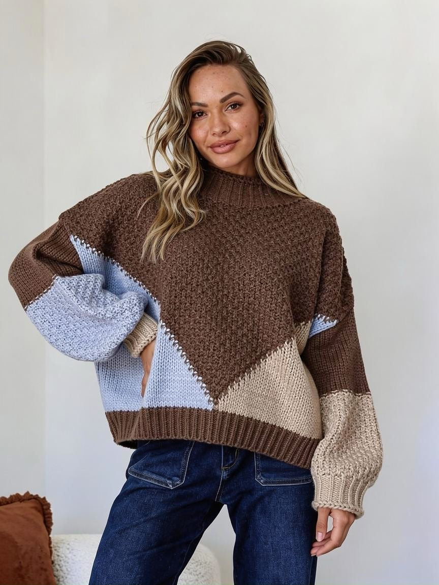 PRE ORDER MID MAY - MIA - choc/latte/blue block knit