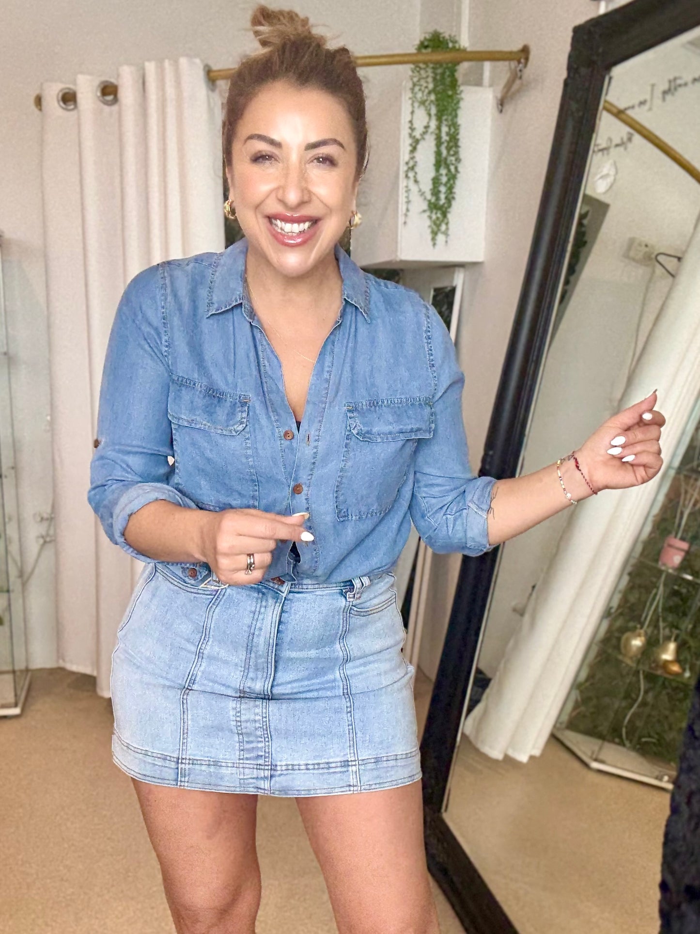 TARA - LIGHT BLUE high waisted stretch mini skirt