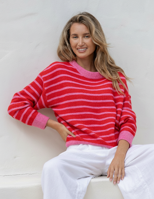 MIRIAM - Red/Pink stripe knit