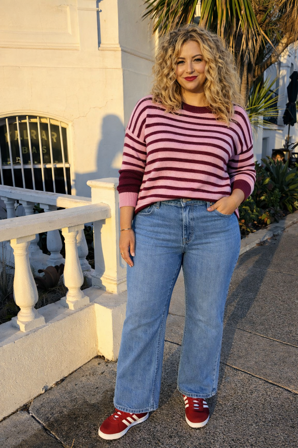 MIRIAM - pink/vino stripe knit