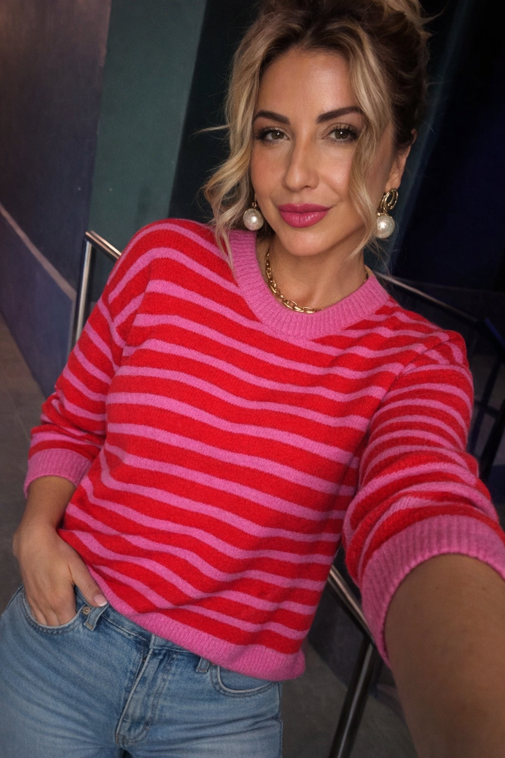MIRIAM - Red/Pink stripe knit