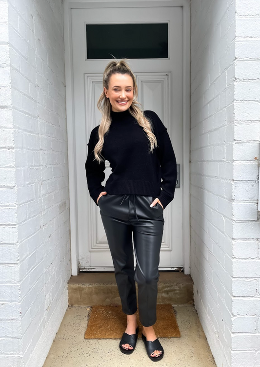 NICOLA - Faux Leather Black Pants