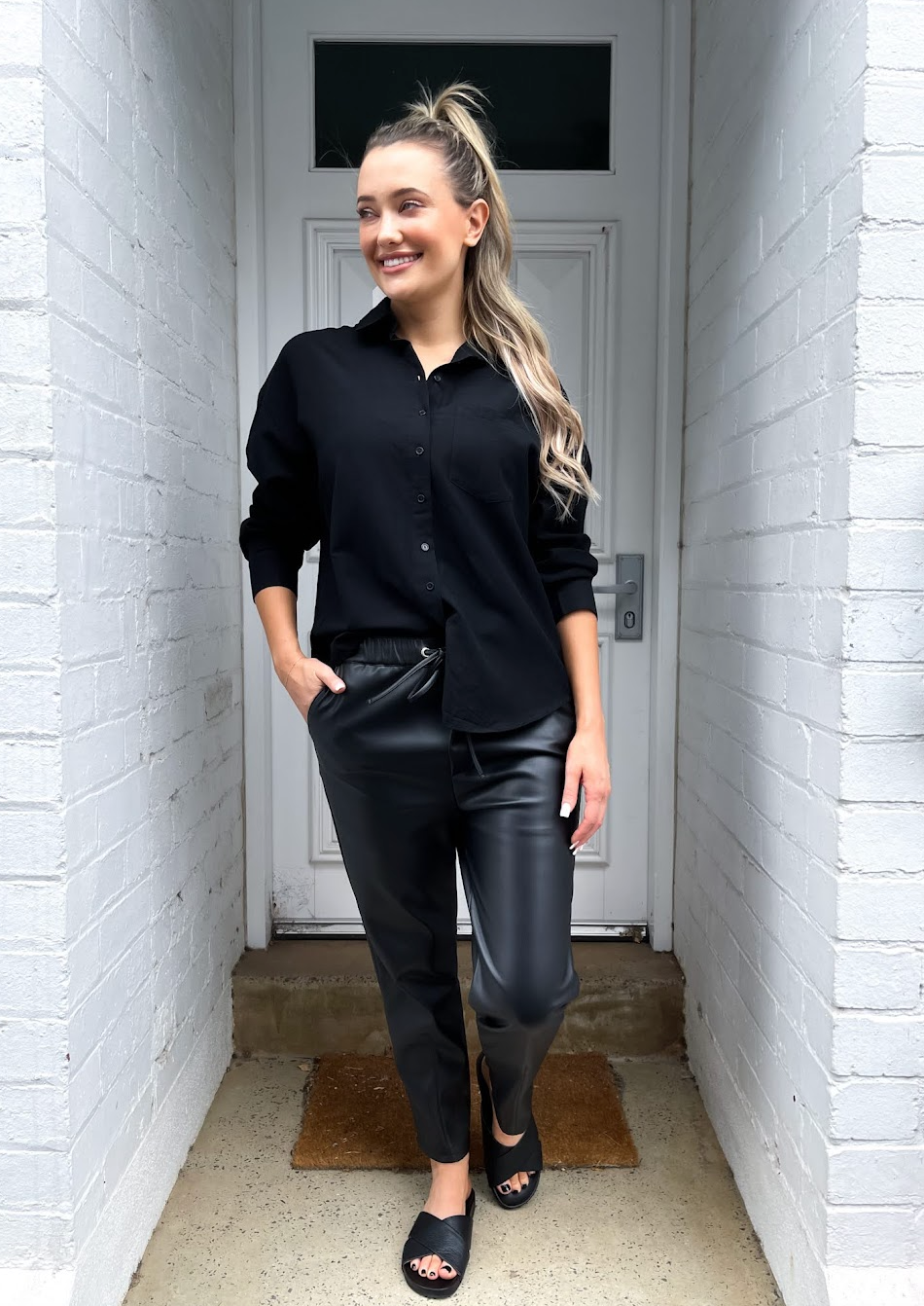 NICOLA - Faux Leather Black Pants